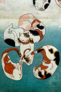 Oktopus-Serie Katzen bilden Schriftzeichen (Neko no ateji), ca. 1842 von Utagawa Kuniyoshi