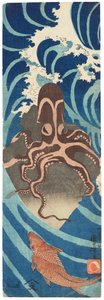 Oktopus auf einem Felsen, um 1837 von Utagawa Kuniyoshi