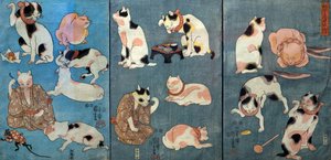 Sprichwörter illustriert von Katzen (Tatoe zukushi no uchi), ca. 1852 von Utagawa Kuniyoshi