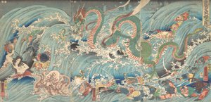 Wiedererlangung des gestohlenen Juwels aus dem Palast des Drachenkönigs, 1853 von Utagawa Kuniyoshi