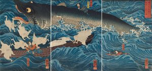 Sanuki no in kenzoku o shite Tametomo wo sukuu zu, 1851 von Utagawa Kuniyoshi