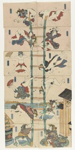 Serie von zwölf Koban Shunga mit Prostituierten in der Rolle von akrobatischen Feuerwehrleuten von Utagawa Kuniyoshi