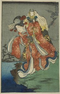 Shizuka Gozen, Abschnitt eines Blattes aus der Serie "Ein Harimaze-Spiegel von Joruri-Stücken (Harimaze joruri kagami)"