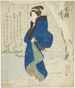 Schnee: Onoe Kikugoro III, aus "Ein Set von Drei (Sanbantsuzuki)" von Utagawa Kuniyoshi