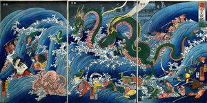 Tamatori-hime stiehlt das heilige Juwel aus dem Drachenpalast (Ryūgū Tamatori-hime no zu) von Utagawa Kuniyoshi