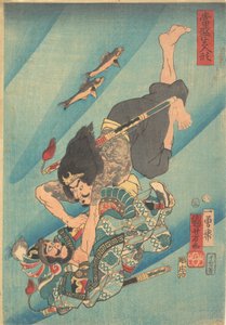 Tanmeijirō Genshōgo kämpft unter Wasser von Utagawa Kuniyoshi