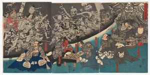 Die Erdspinne erzeugt Monster im Herrenhaus von Lord Minamoto Yorimitsu (Minamoto Yorimitsu [Raikō] kō no yakata ni tsuchigumo yōkai o nasu zu)