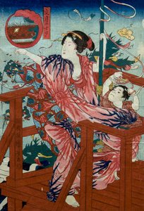 Das Sternenfest des siebten Monats (Fumizuki no tanabata) Unbetitelte Serie von Frauen mit Kindern in den zwölf Monaten, ca. 1836 von Utagawa Kuniyoshi