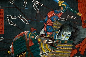 Die Schlacht bei Shijō Nawate, ca. 1857 von Utagawa Kuniyoshi