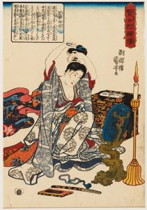 Die treue Ehefrau Kesa Gozen schneidet sich die Haare ab von Utagawa Kuniyoshi