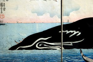 Menschenmenge um einen gefangenen Wal von Utagawa Kuniyoshi