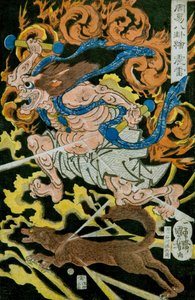 Donnergott (Shinrai) Serie: Bilder der acht Trigramme in der chinesischen Wahrsagerei (Shūeki hakke-e), ca. 1839-41 von Utagawa Kuniyoshi