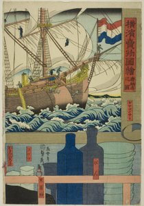 Kuriositätenladen, aus der Serie "Bilder von Waren zum Verkauf in Yokohama" von Utagawa Sadahide