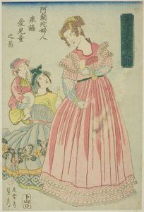 Niederländische Frau, die ihren Kindern zuprostet, aus der Serie "Aus dem Leben gezeichnete Ausländer"