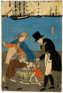 Europäer spazieren in Yokohama, veröffentlicht 1871 von Utagawa Sadahide