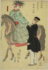 Händler von Yokohama: Französische Frau zu Pferd von Utagawa Sadahide