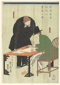 Schreibende Ausländer in einem Kaufmannshaus in Yokohama