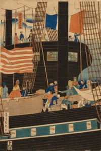 Westliche Händler laden Fracht in Yokohama, 1861