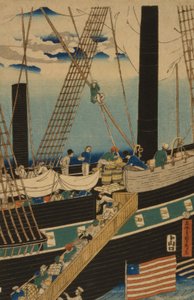 Westliche Händler laden Fracht in Yokohama, 1861 von Utagawa Sadahide