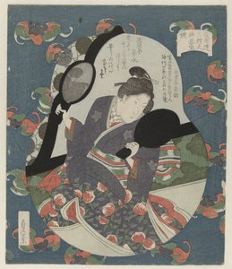 Schönheit betrachtet ihre Frisur von Utagawa Sadakage