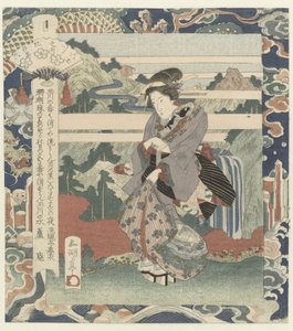 Frau auf Klippe (Serie: Die sechs Juwelenflüsse) von Utagawa Sadakage