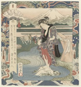 Frau wäscht Kleidung im Fluss (Die Chōbū Fluss in Musashi, Nummer vier) von Utagawa Sadakage