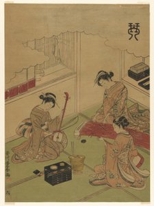 Koto, aus einer unbetitelten Serie der vier Fertigkeiten von Utagawa Toyoharu
