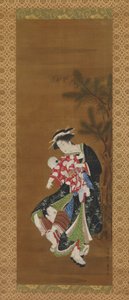 Mutter und Kinder am Neujahrstag von Utagawa Toyoharu