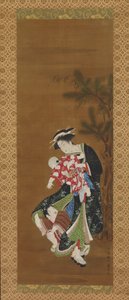Mutter und Kinder zum Neujahr, 18. Jahrhundert von Utagawa Toyoharu
