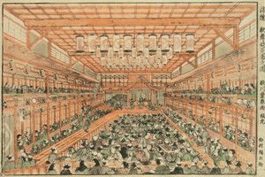 Perspektivisches Bild eines Kabuki-Theaters von Utagawa Toyoharu