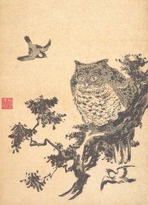 Eule und zwei Schwalben von Utagawa Toyohiro