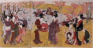Der dritte Monat, Triptychon aus der Serie Zwölf Monate von zwei Künstlern, 1801 von Utagawa Toyohiro