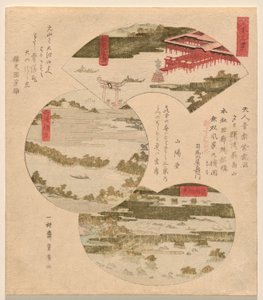 Drei Ansichten von Japan (Nihon sankei), mit Miyajima in Aki (Aki no Miyajima), Brücke zum Himmel (Tango Hashidate) (allgemein Ama no Hashidate), und Kieferninseln in Oshu (Oshu Matsushima) von Utagawa Toyohiro