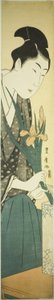Junger Mann arrangiert Schwertlilien in einer Vase von Utagawa Toyohiro
