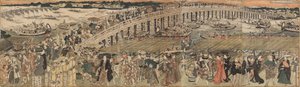 Abkühlung an der Ryogoku-Brücke in Edo, ein Pentaptychon von Utagawa Toyokuni