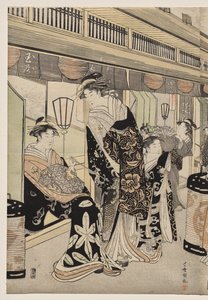 Kurtisanen promenieren auf der Nakanochō von Utagawa Toyokuni