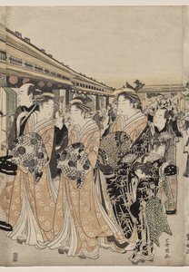 Kurtisanen promenieren auf der Nakanochō von Utagawa Toyokuni