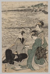 Mann und zwei Frauen am Meeresufer, 1769-1825 von Utagawa Toyokuni