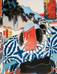Porträt eines Kabuki-Theaterschauspielers mit vor Wut gerötetem Gesicht, Ukiyo-e Kunstdruck von Utagawa Toyokuni, Holzschnitt, japanische Zivilisation, Edo-Periode von Utagawa Toyokuni