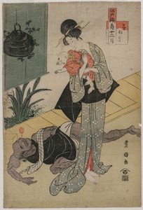 Der sechste Monat aus der Serie Die zwölf glücklichen Monate in Edo-Brokaten von Utagawa Toyokuni
