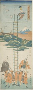Akrobaten auf einer Leiter von Utagawa Toyokuni I
