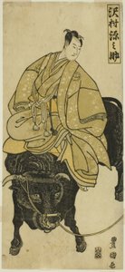 Schauspieler Sawamura Gennosuke reitet auf einem Ochsen als Sugawara no Michizane von Utagawa Toyokuni I