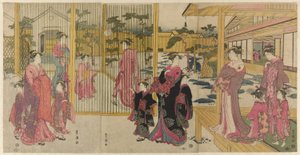 Kurtisanen des Chojiya und ihre Begleiter spielen Kemari von Utagawa Toyokuni I