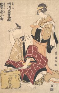 Ichikawa Komazo II in der Rolle des Kameo mit Iwai Kumesaburo in der Rolle von Kameos Frau, 1798-99 von Utagawa Toyokuni I