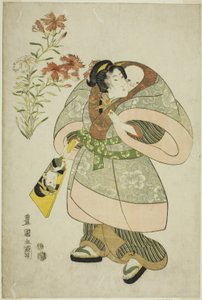Nelken: Krankenschwester und Baby, aus einer unbetitelten Serie von Schönheiten und Blumen von Utagawa Toyokuni I