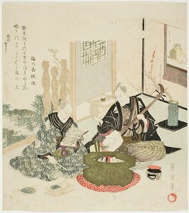 Lesen und Shamisen spielen im Winter von Utagawa Toyokuni I