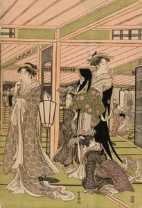 Das Wohnzimmer eines Bordells im Vergnügungsviertel von Utagawa Toyokuni I
