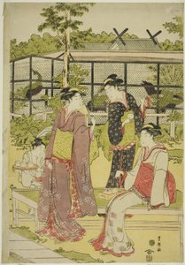 Frauen besuchen das Vogel- und Blumenteehaus (Kachojaya)