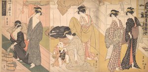 Frauen und ein kleiner Junge in einem öffentlichen Badehaus von Utagawa Toyokuni I
