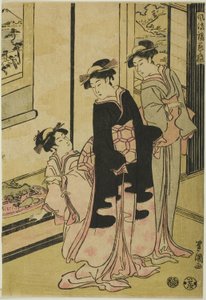 Frauen betrachten Miniaturlandschaft, aus der Serie "Furyu moro hanami uwari" von Utagawa Toyokuni I